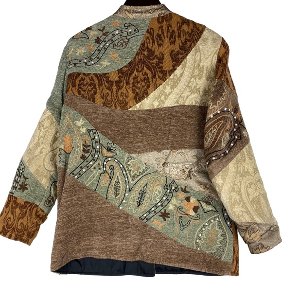 Chicos Market Sz 1 (Medium 8 10) Jacket Coat Blazer Art to Wear Tan Patchwork - Picture 2 of 5